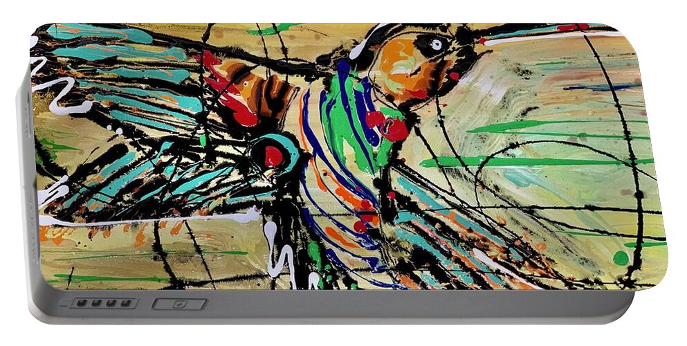 Bird Portable Battery Charger featuring the painting Hum Hum bird by Sergio Gutierrez