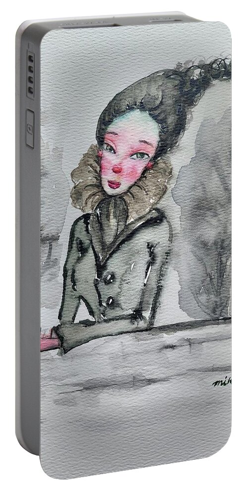 Black Color Portable Battery Charger featuring the painting Humm by Mikyong Rodgers