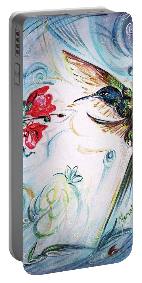 Humming Bird Portable Battery Charger featuring the painting Humming bird jewel in nature 3 by Harsh Malik