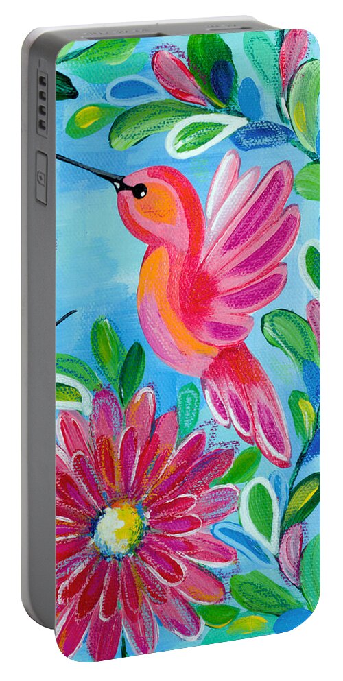 Hummingbirds Portable Battery Charger featuring the painting Hummingbird Duo by Beth Ann Scott