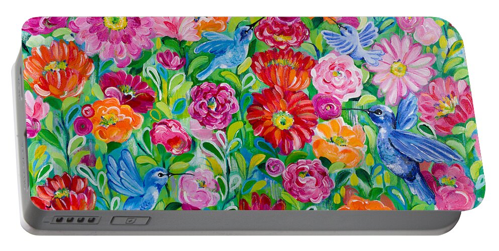 Hummingbirds Portable Battery Charger featuring the painting Hummingbird Garden by Beth Ann Scott