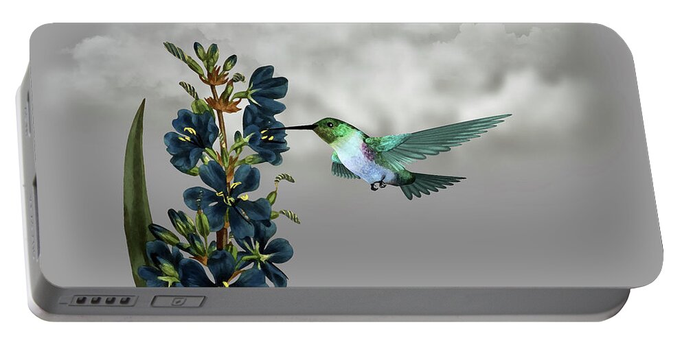 Hummingbird Portable Battery Charger featuring the digital art Hummingbird in the Garden Pane 1 by David Dehner