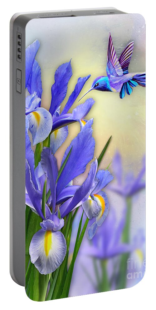 Hummingbird Portable Battery Charger featuring the digital art Hummingbird on Iris by Morag Bates