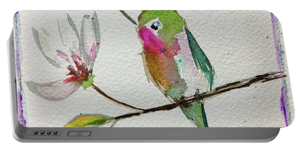 Grand Tit Portable Battery Charger featuring the painting Hummingbird with Magnolia Blossom by Roxy Rich