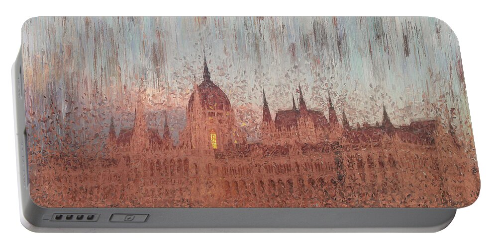 Budapest Portable Battery Charger featuring the painting Hungarian Parliament Building by Alex Mir