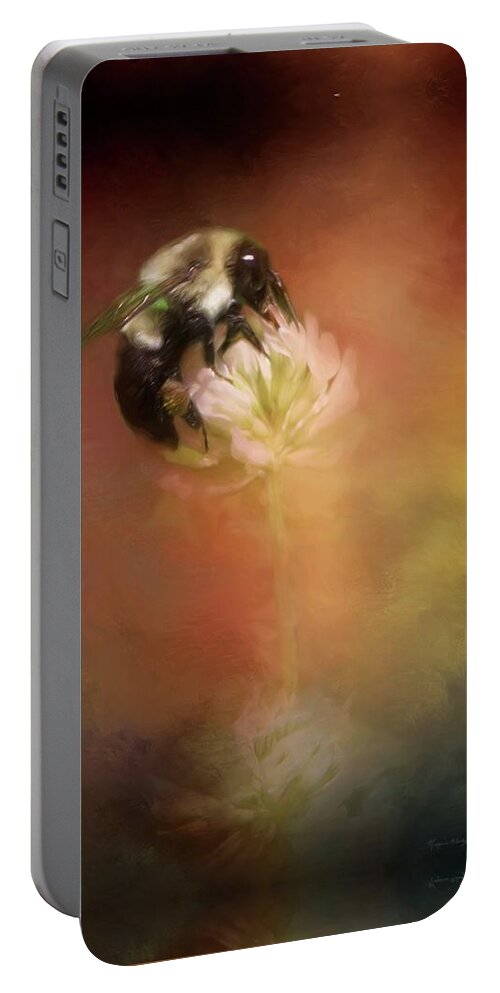Textures Portable Battery Charger featuring the photograph Hungry Bumble Bee by Marjorie Whitley
