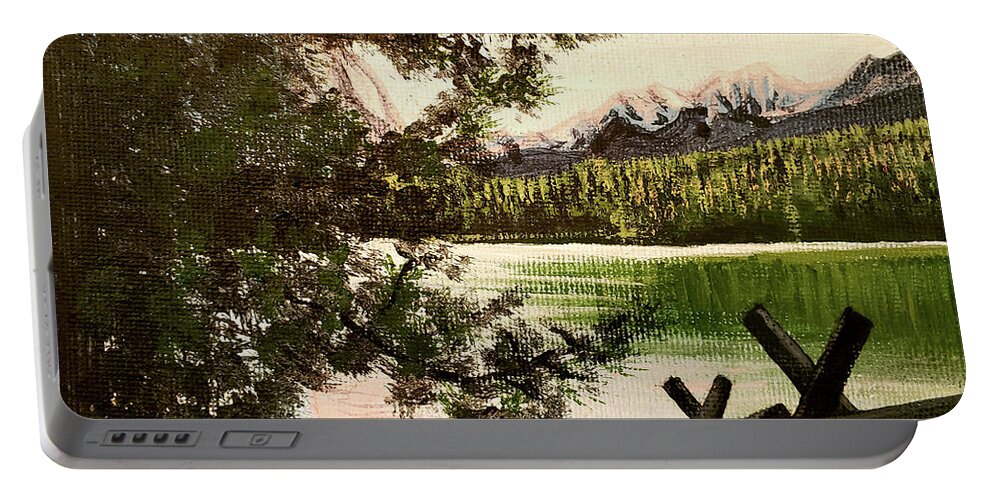 Montana Landscape Portable Battery Charger featuring the painting Hyalite Lake Number 1 by Ceilon Aspensen