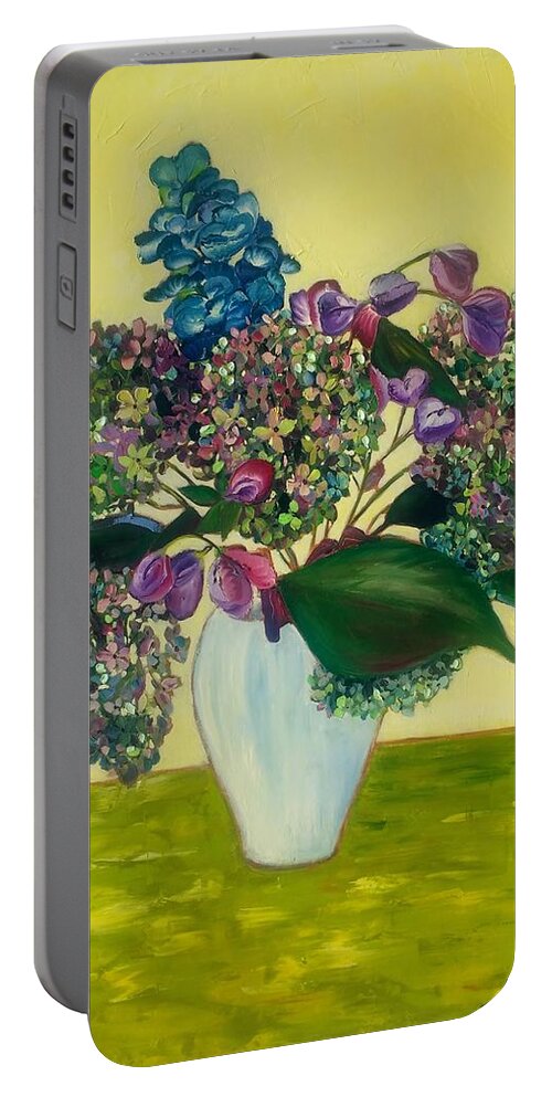 Flowers Portable Battery Charger featuring the painting Hydrangea in a vase by Angie Wright