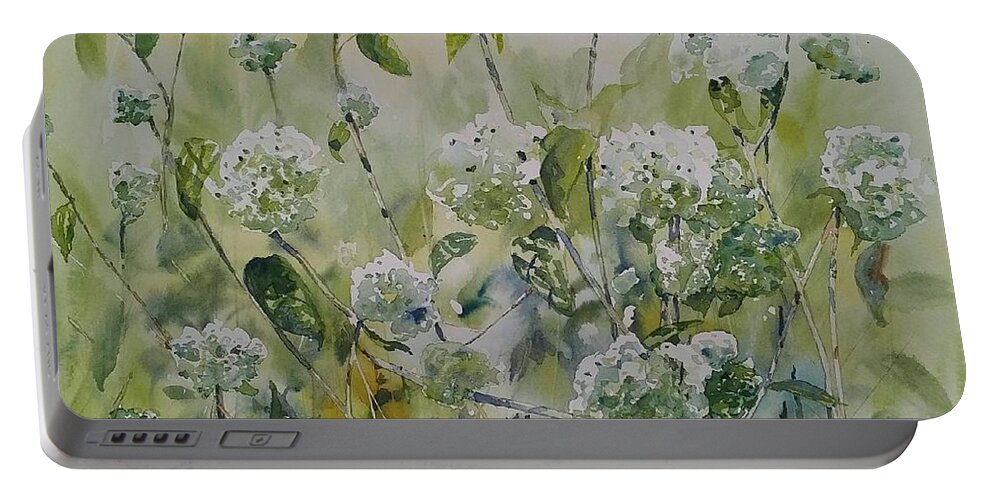 Rustic Garden Portable Battery Charger featuring the painting Hydrangeas by Sheila Romard