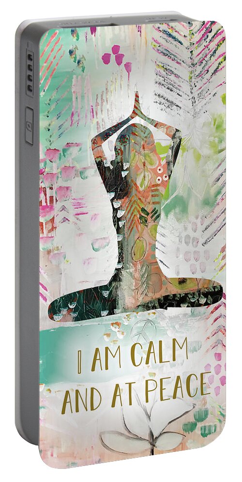 I Am Calm And At Peace Portable Battery Charger featuring the mixed media I am calm and at peace by Claudia Schoen