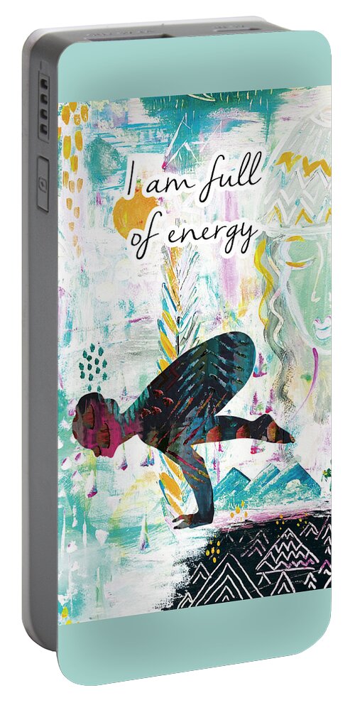 I Am Full Of Energy Portable Battery Charger featuring the drawing I am full of energy by Claudia Schoen