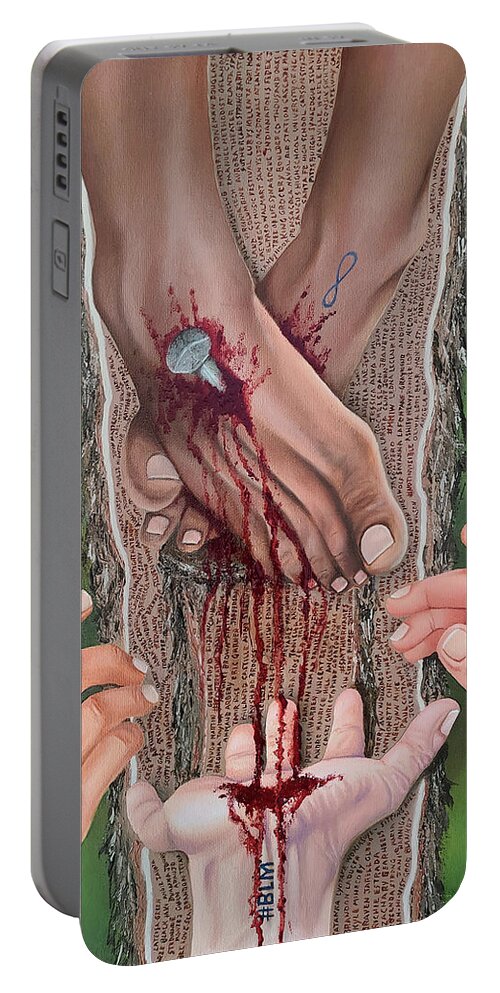 Social Awareness Portable Battery Charger featuring the painting I Am My Brother's Keeper by Vic Ritchey