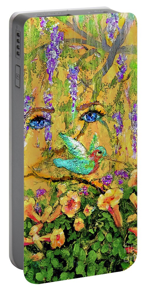 Hummingbird Portable Battery Charger featuring the painting I am Watching the Hummingbird by Bonnie Marie