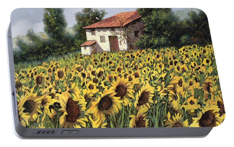 Tuscany Portable Battery Charger featuring the painting I Girasoli Nel Campo by Guido Borelli
