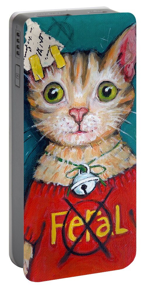 Cute Kitty Portable Battery Charger featuring the painting I Has Ear - Cat Rescue by Rebecca Korpita
