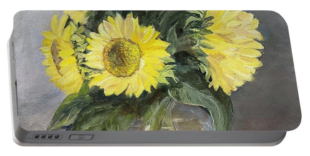 Painting Portable Battery Charger featuring the painting I Love Sunflowers by Paula Pagliughi