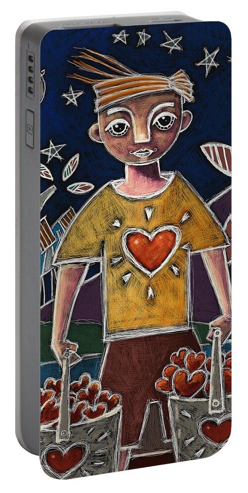 Love Portable Battery Charger featuring the painting I Love U This Much by Oscar Ortiz