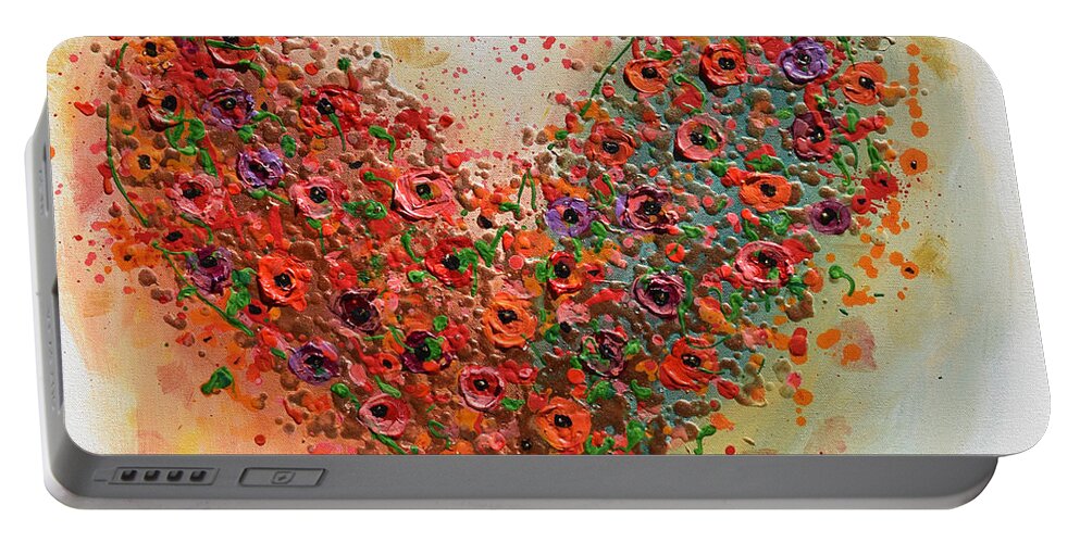 Heart Portable Battery Charger featuring the painting I Love Wildflowers by Amanda Dagg