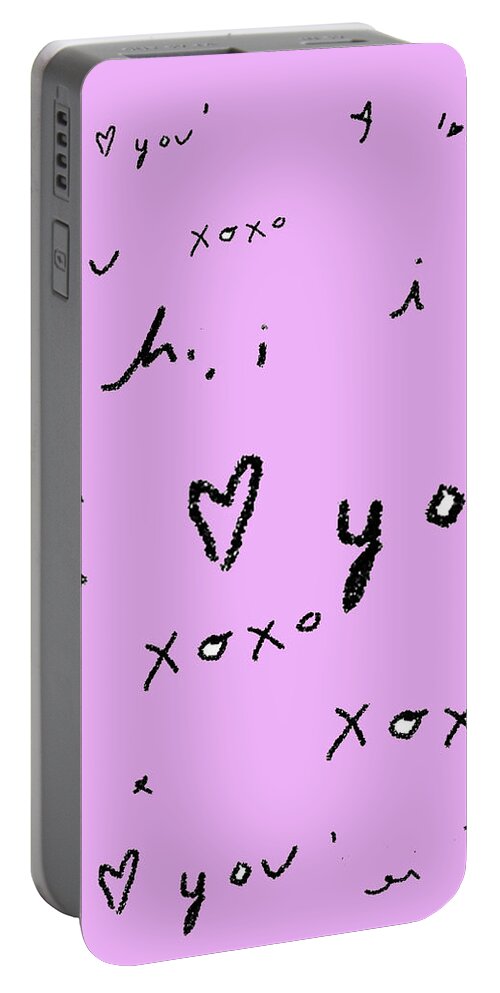 Love Portable Battery Charger featuring the drawing I Luv You Pink Pattern by Ashley Rice