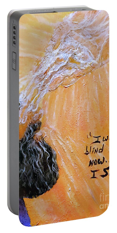 Blind Portable Battery Charger featuring the painting I was Blind but now I See by Bonnie Marie