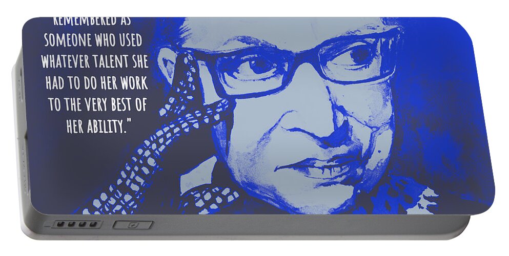 Ruth Bader Ginsburg Portable Battery Charger featuring the mixed media I would like to be remembered by Eileen Backman