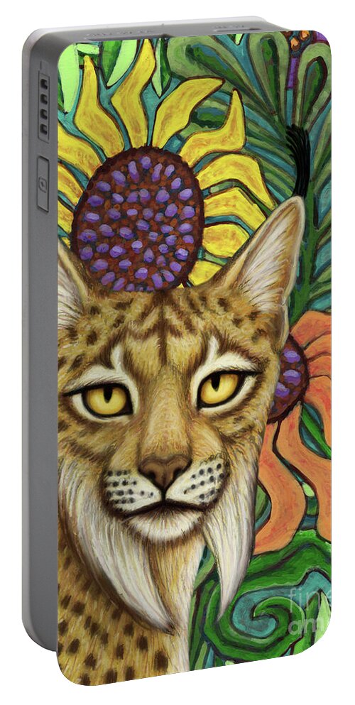 Iberian Lynx Portable Battery Charger featuring the painting Iberian Sunflower Lynx by Amy E Fraser
