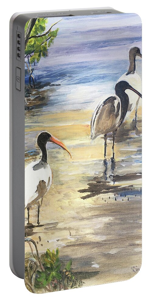 Ibis Painting Portable Battery Charger featuring the painting Ibises in the Mangroves by Linda Kegley