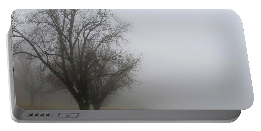 Fog Portable Battery Charger featuring the photograph Ice and Fog on the Delaware River by Linda Stern
