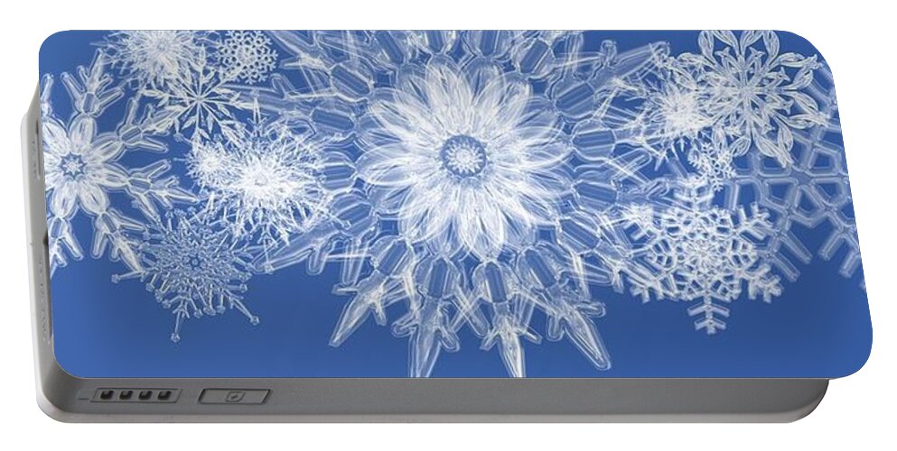 Ice Portable Battery Charger featuring the mixed media Ice Crystals Blue by Nancy Ayanna Wyatt