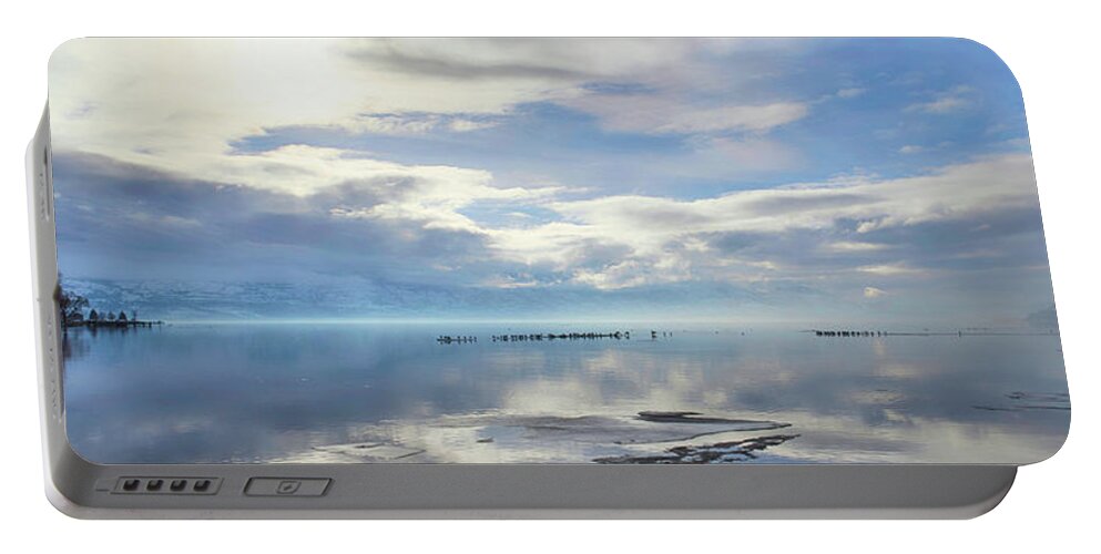Landscape Portable Battery Charger featuring the photograph Ice Floes on Okanagan Lake Panorama by Allan Van Gasbeck