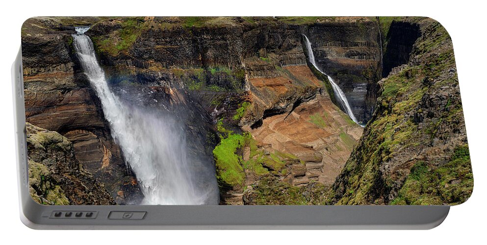 Iceland Portable Battery Charger featuring the photograph Iceland - Haifoss by Olivier Parent