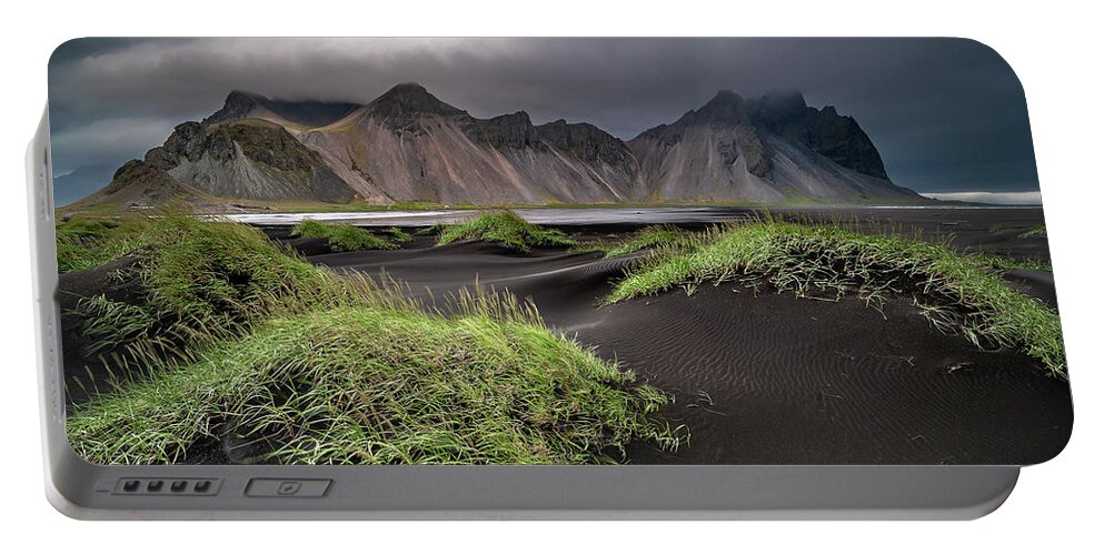 Stokksnes Portable Battery Charger featuring the photograph Iceland - Stokksnes and the Vestrahorn by Olivier Parent