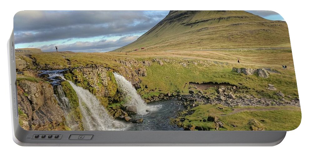 Iceland Portable Battery Charger featuring the photograph Iceland two waterfalls by Yvonne Jasinski