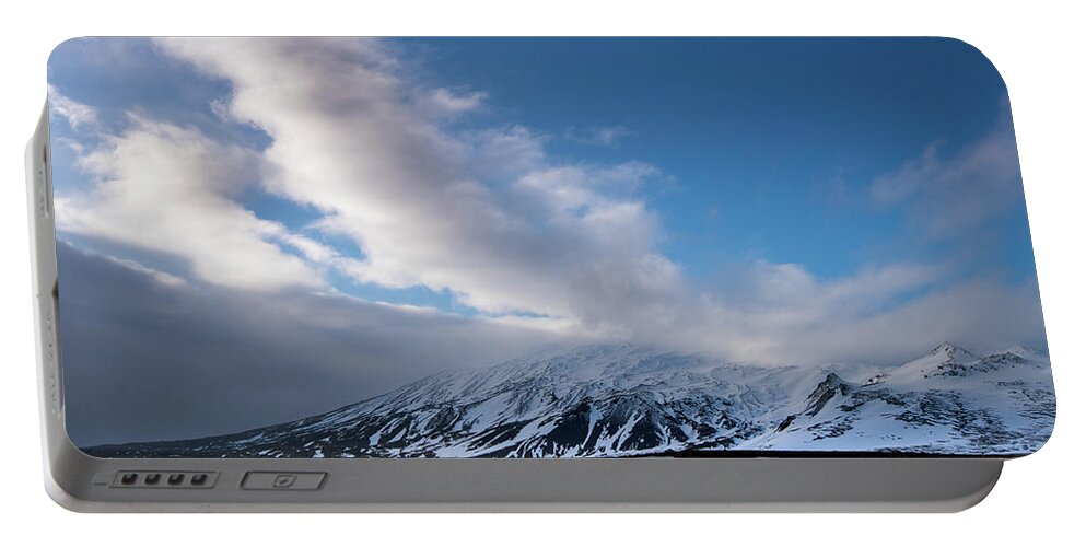 Iceland Portable Battery Charger featuring the photograph Icelandic landscape with mountains covered in snow at snaefellsnes peninsula in Iceland by Michalakis Ppalis