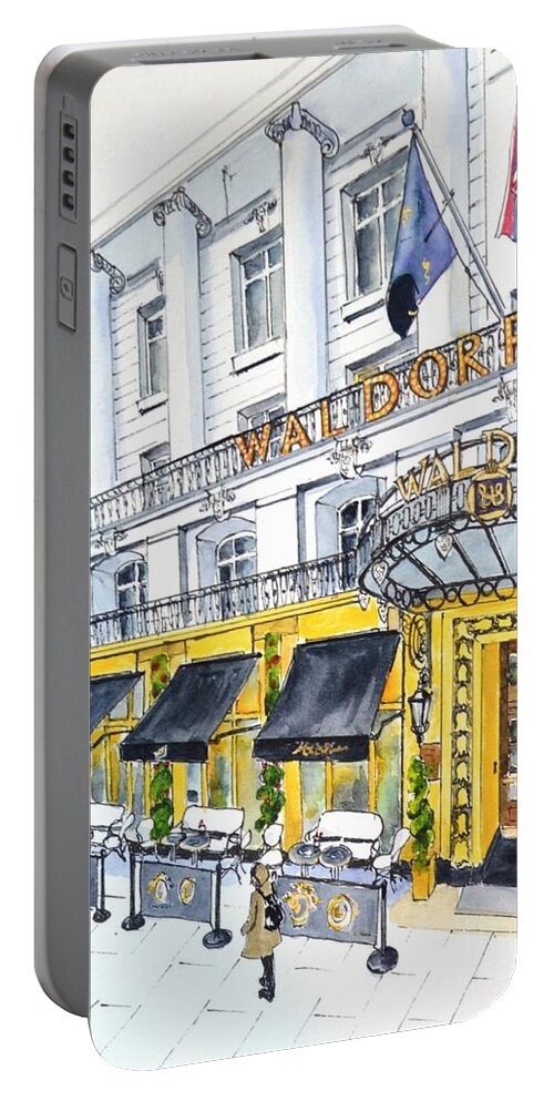 Hotel Portable Battery Charger featuring the painting Iconic Waldorf by Betty M M Wong