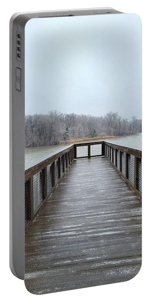 Weather Portable Battery Charger featuring the photograph Icy Boat Dock by Ally White