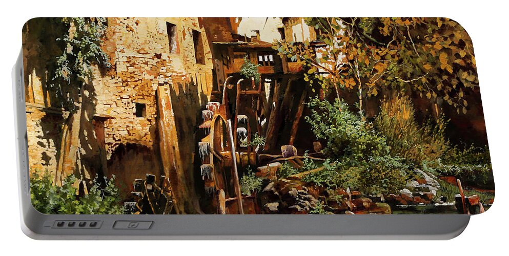 Watermill Portable Battery Charger featuring the painting Il Mulino E Il Ruscello by Guido Borelli