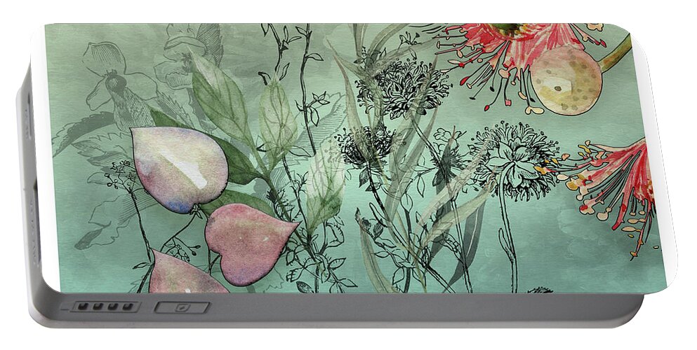 Digital Portable Battery Charger featuring the digital art Illustrated Flowers by Deb Nakano