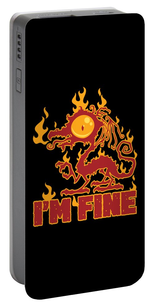 Black Portable Battery Charger featuring the digital art I'm Fine Burning Dragon by John Schwegel