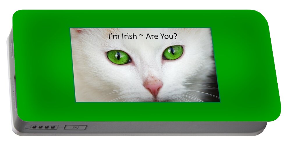Cat Portable Battery Charger featuring the photograph I'm Irish Are You by Nancy Ayanna Wyatt