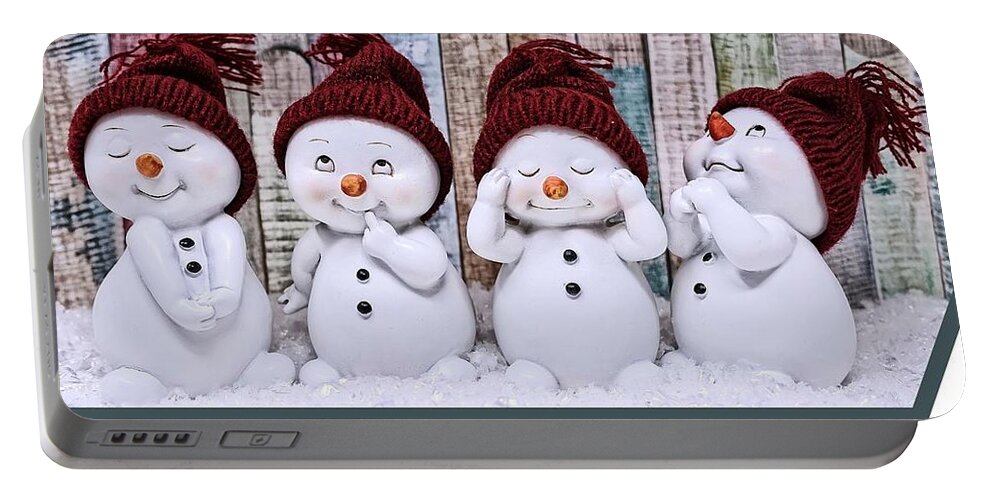 Snowmen Portable Battery Charger featuring the mixed media I'm So Cute Snowmen by Nancy Ayanna Wyatt