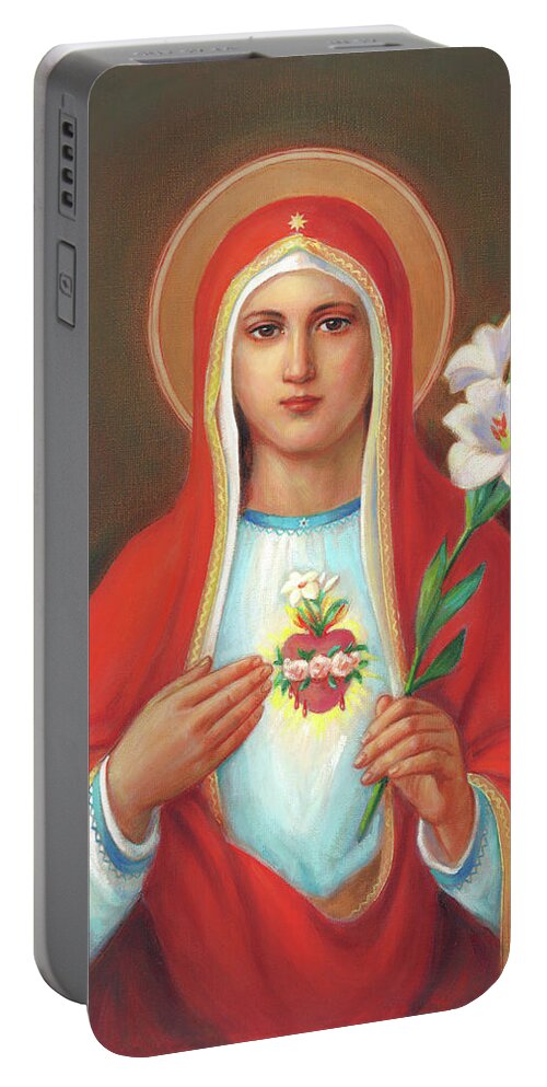 Saint Mary Portable Battery Charger featuring the painting Immaculate Heart by Svitozar Nenyuk