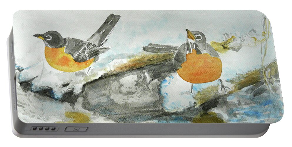 Birds Portable Battery Charger featuring the painting In anticipation by Jasna Dragun