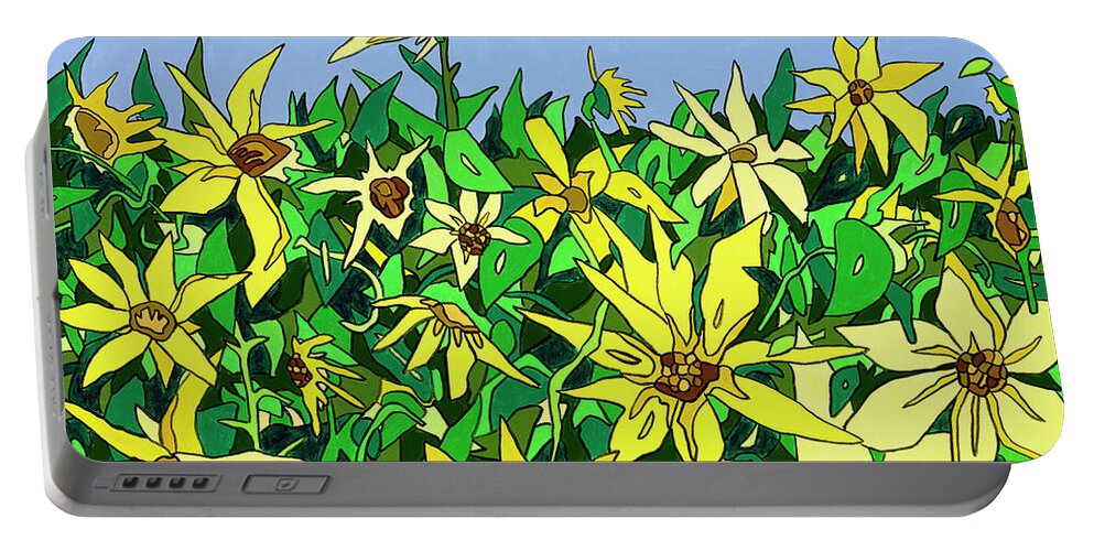 Sunflowers Long Island Summer Flowers Sun Portable Battery Charger featuring the painting In Northfork Gardens by Mike Stanko