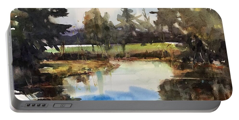 Landscape Portable Battery Charger featuring the painting In still Water we can See by Judith Levins