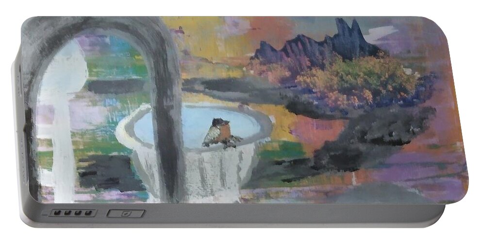 Garden Portable Battery Charger featuring the mixed media In the Garden by Suzanne Berthier