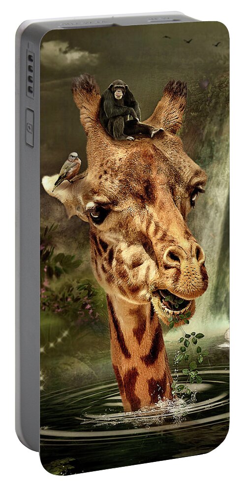 Giraffe Portable Battery Charger featuring the digital art In the Lake by Maggy Pease