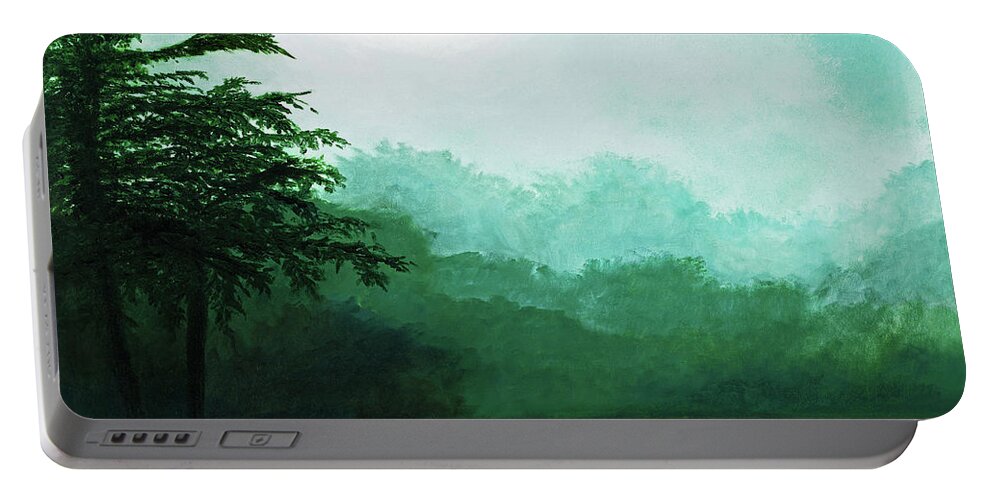 Boats In The Mist Portable Battery Charger featuring the painting IN THE MISTY MORNING-Prints-Decor-More-3 by Mary Grden