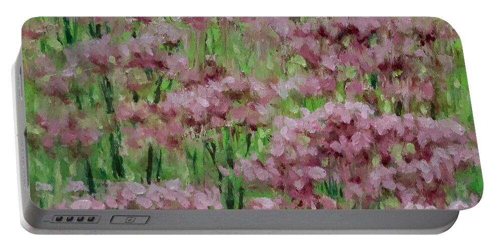 Pink Portable Battery Charger featuring the painting In the Pink by Linda Eades Blackburn