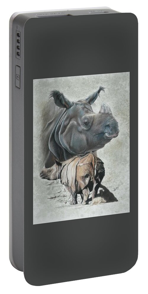 Rhino Portable Battery Charger featuring the mixed media Vulnerable by Barbara Keith